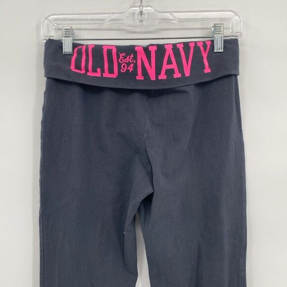 Old Navy Active Foldover Yoga Pants Gray Logo Back Flare Legs Small Petite Y2K - Picture 4 of 10